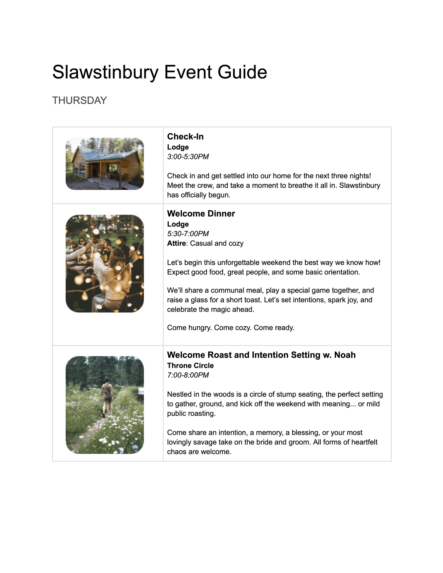 Slawstinbury Event Guide